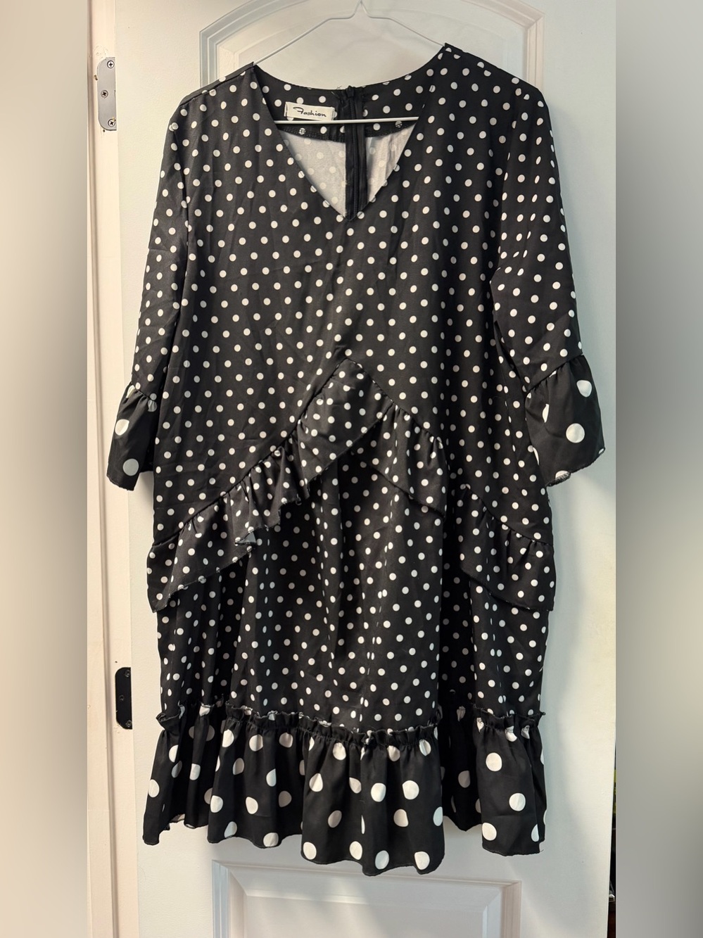 Black and White Polka Dot Tiered Ruffle Dress